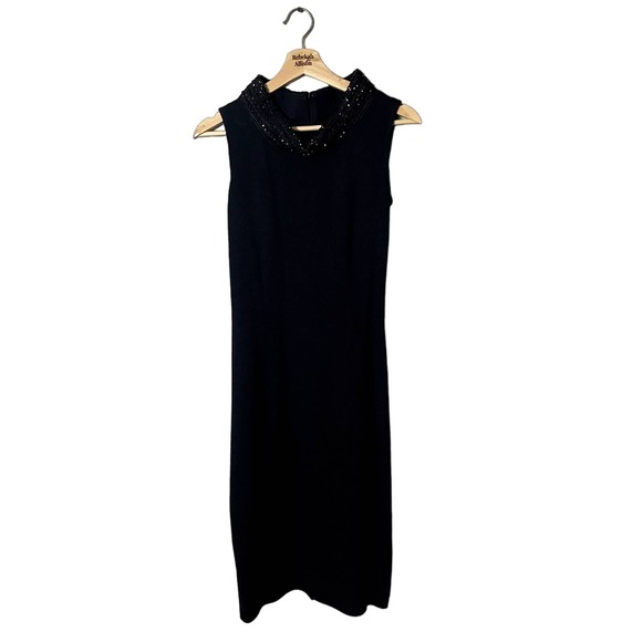St. John Evening Thick Knit Embellished Neckline Little Black Dress in Size 2 - Picture 1 of 16